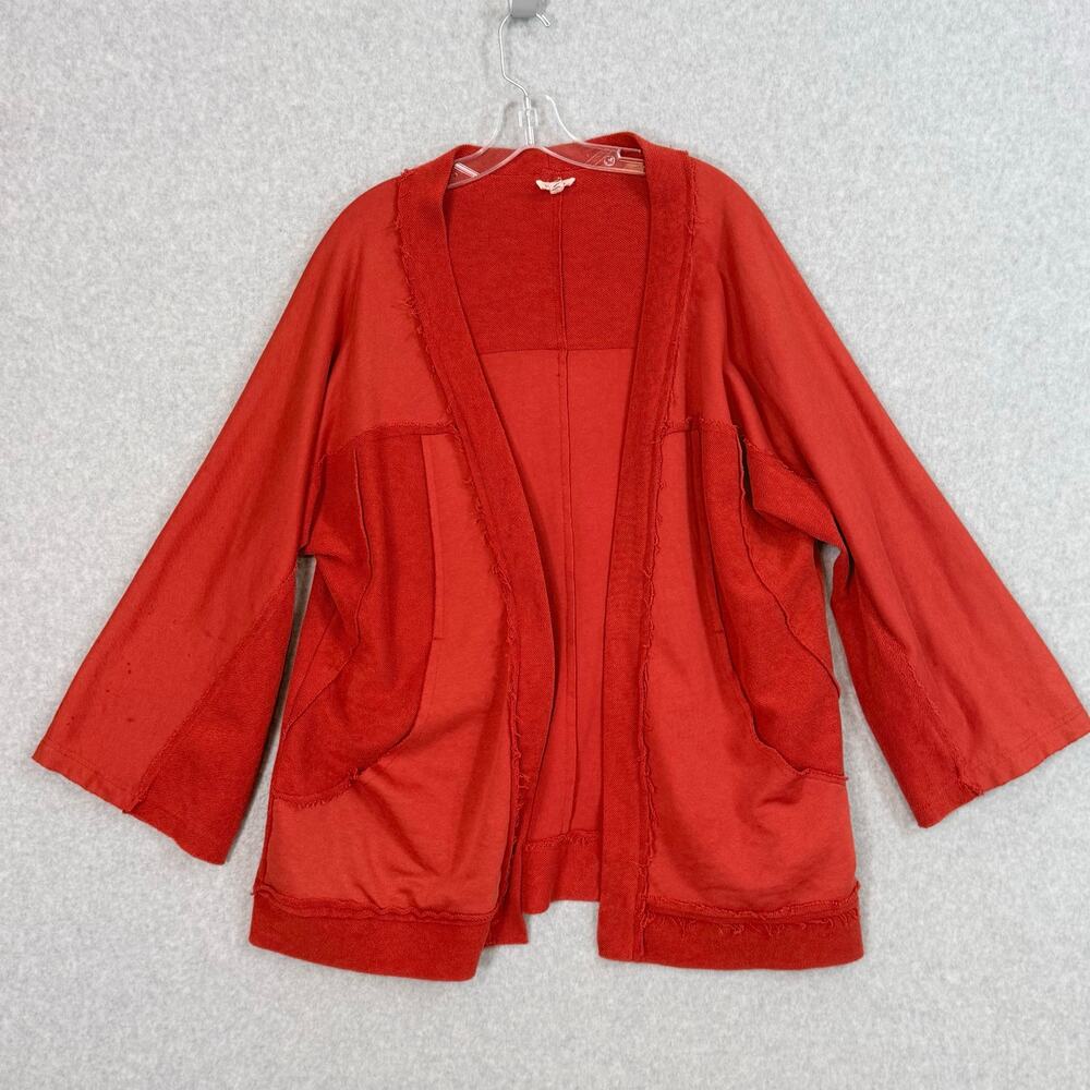 POL Open Front Cardigan Size M Oversized Cotton Pockets Raw Hem Vibrant Beachy